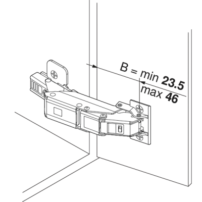 Blumotion bisagra Para Puertas Delgadas 110°, Tope Angular, Caz.: Expando T. Color Niquel.