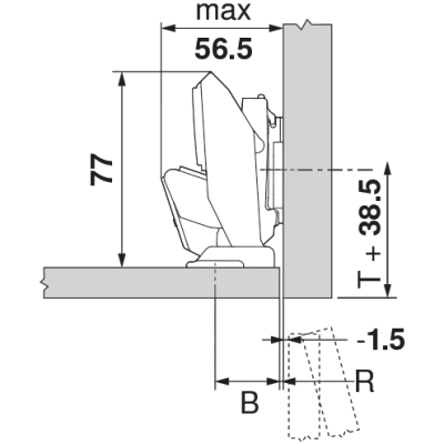 Blumotion bisagra Para Puertas Delgadas 110°, Tope Angular, Caz.: Expando T. Color Niquel.