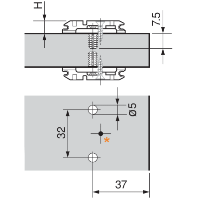 CLIP Base, en cruz, 0 mm, Acero, con tetón expansible EXPANDO, AA: excéntrica