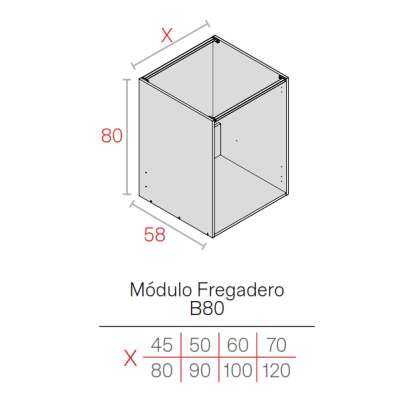 Módulo Merino 16HD Bajo 800x700x580 | Fregadero | Kpro componentes