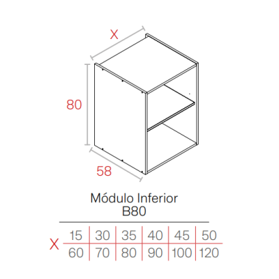 Módulo Gris Gu 19HD Bajo 800x800x580 | 1 balda | Kpro componentes