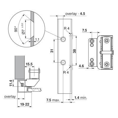 Fijación Mueble HK-XS Atornillar 20K5101 | Kpro components