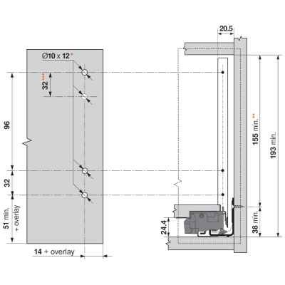 LEGRABOX Fijación frontal, Altura C, EXPANDO, simétricos, para LEGRABOX free/LEGRABOX pure